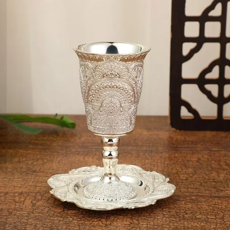 Silver Plated Kiddush Cup Nickel Plated Wine Cup with Saucer Judaica Shabbos Wine Passover Shabbat Havdalah Holiday Gift