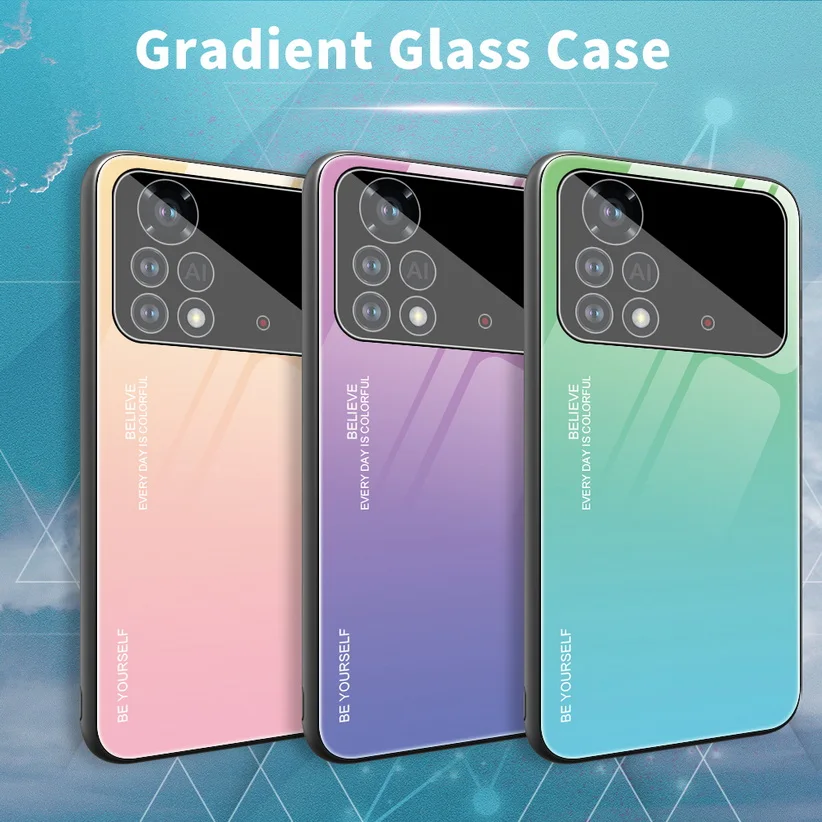 Verlaufsglas Gehäuse für POCO X4 Pro M4 Pro 5G POCO X3 GT POCO M3 Pro F3 C3 X3 NFC F2 Pro Gehärtete glänzende Abdeckung_voghion.com