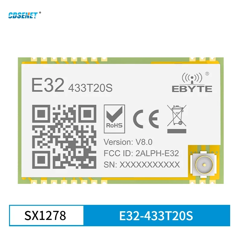 

CDSENET Wireless LoRa Module Watchdog E32-433T20S-V8.0 433MHz IPEX/Stamp Hole 20dBm 5km SMD Applied To Smart Home IoT