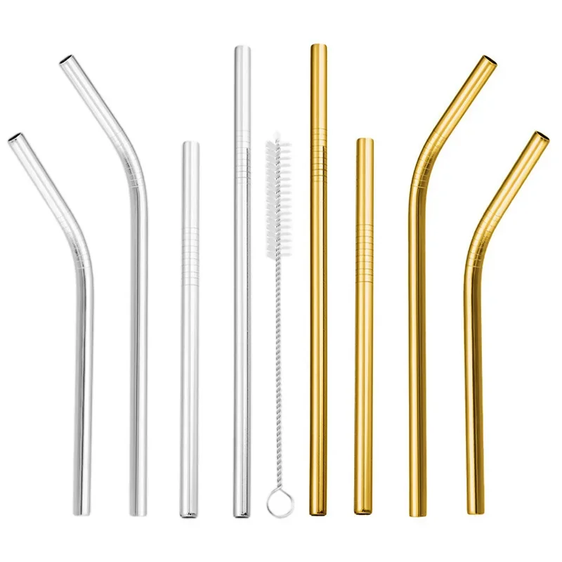 Reusable Stainless Steel Straw Cocktail Drinking Straw with Cleaning Brush 12.5-16cm drinking straws metal straw set