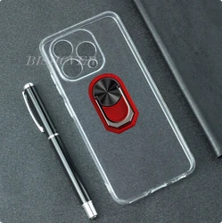 Universal Back Ring Holder Silicone Phone Case - Soft TPU Cover, 6.88 for Case & Holder (Transparent C Red)