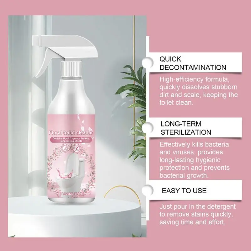 Shower Cleaner Spray 120mL Gentle Bathroom Spray Floral Scent Bath Cleaner Efficient Home Cleaning Supplies For Toilets Tiles