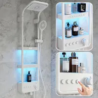 Ensemble de robinets de douche de salle de bains haut de gamme modernes, mitigeurs de cascade de pluie, affichage LED intelligent, système de panneau de douches de pluie avec lampe colonne douche Gris blanc toilette 1