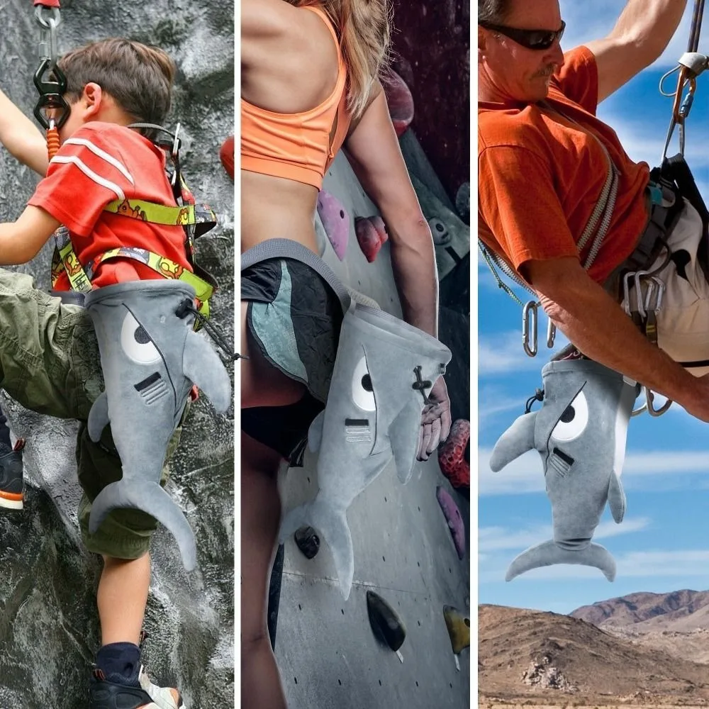 Gray Color Flannel Shark Chalk Bag Flannel Material Shark Shape Rock Climbing Bag Stuffed Animal Design Bouldering Bag