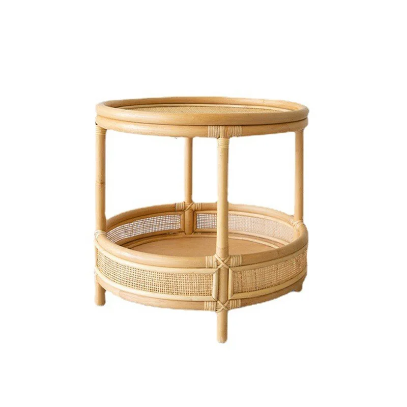 

Japanese Style Round Indonesian Rattan Coffee Table Vintage Glass Modern Minimalist Interior