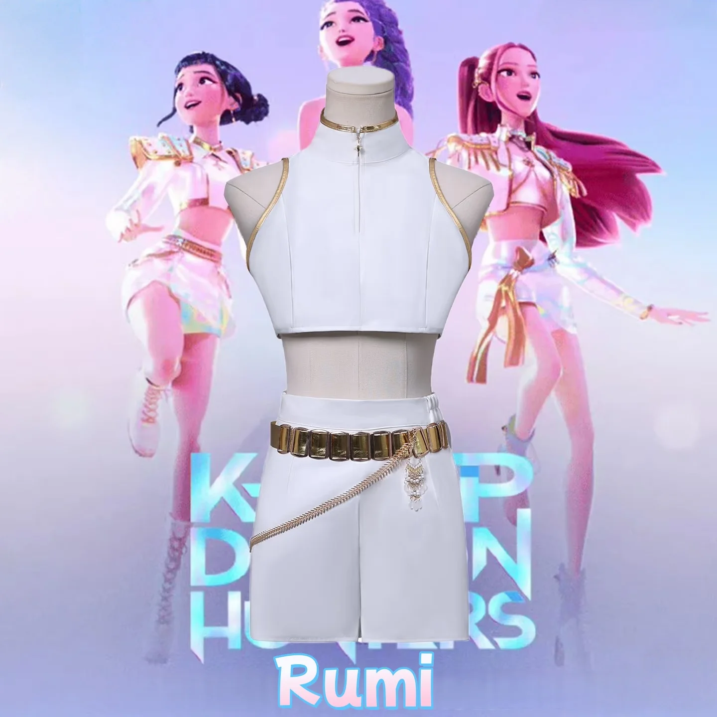 Kpop Rumi Zoey Mira Cosplay Costume White Leather Unifrom Skirt