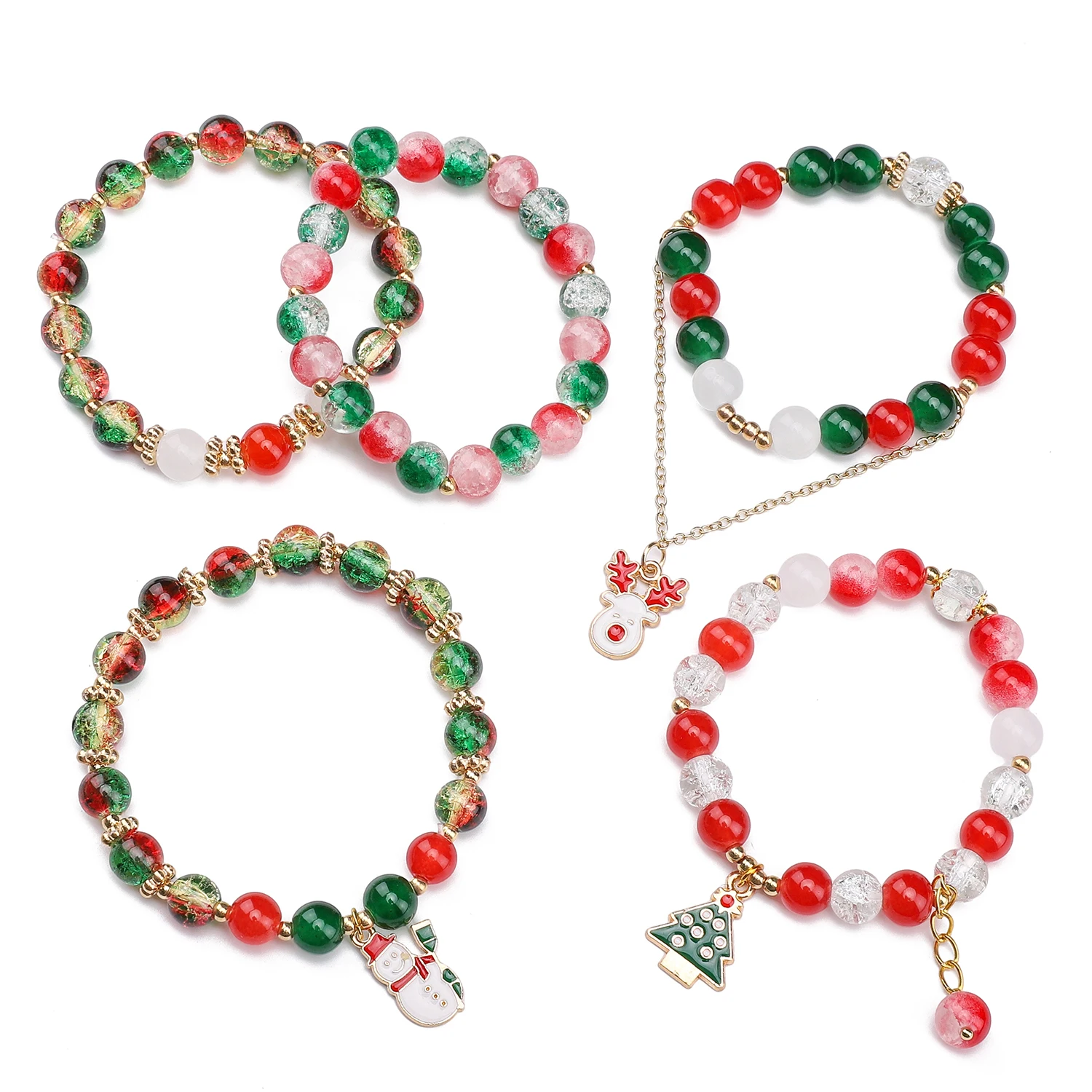 380 Teile/schachtel 8mm Weihnachten Farbverlauf Eis Riss Glas Perlen Rot Grün Gradienten Riss Perlen Schmuck Machen DIY Mode halskette – Detail 14