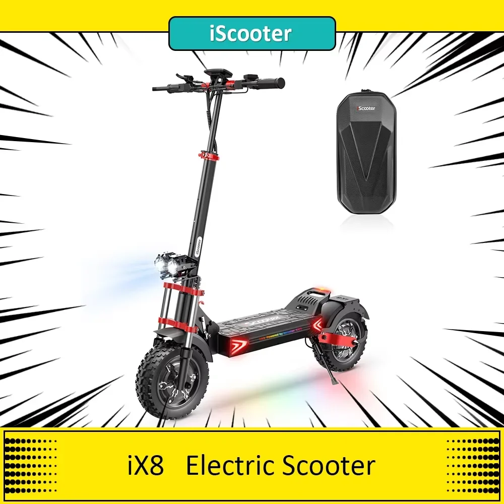 Scooter eléctrico iScooter iX8, motor de 2*1200W, batería de 48V 20AH, frenos de disco hidráulicos duales de neumáticos de 12 pulgadas, suspensión delantera y trasera