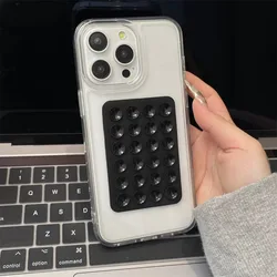 Transparent Shockproof Phone Case with Suction Cup Stand - Stylish Aesthetic Soft Back Holder Cover - iPhone 12 (Black)