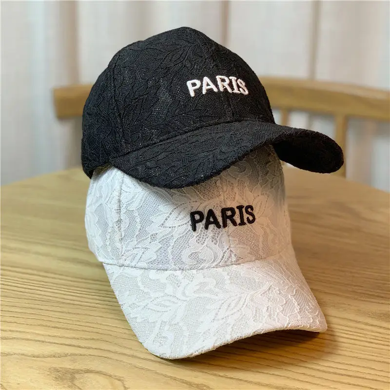 

Thin Embroidered Lace Baseball Cap Women's Summer New Cotton Solid Color Sunscreen Breathable Outdoor Sunshade Back Button Hat