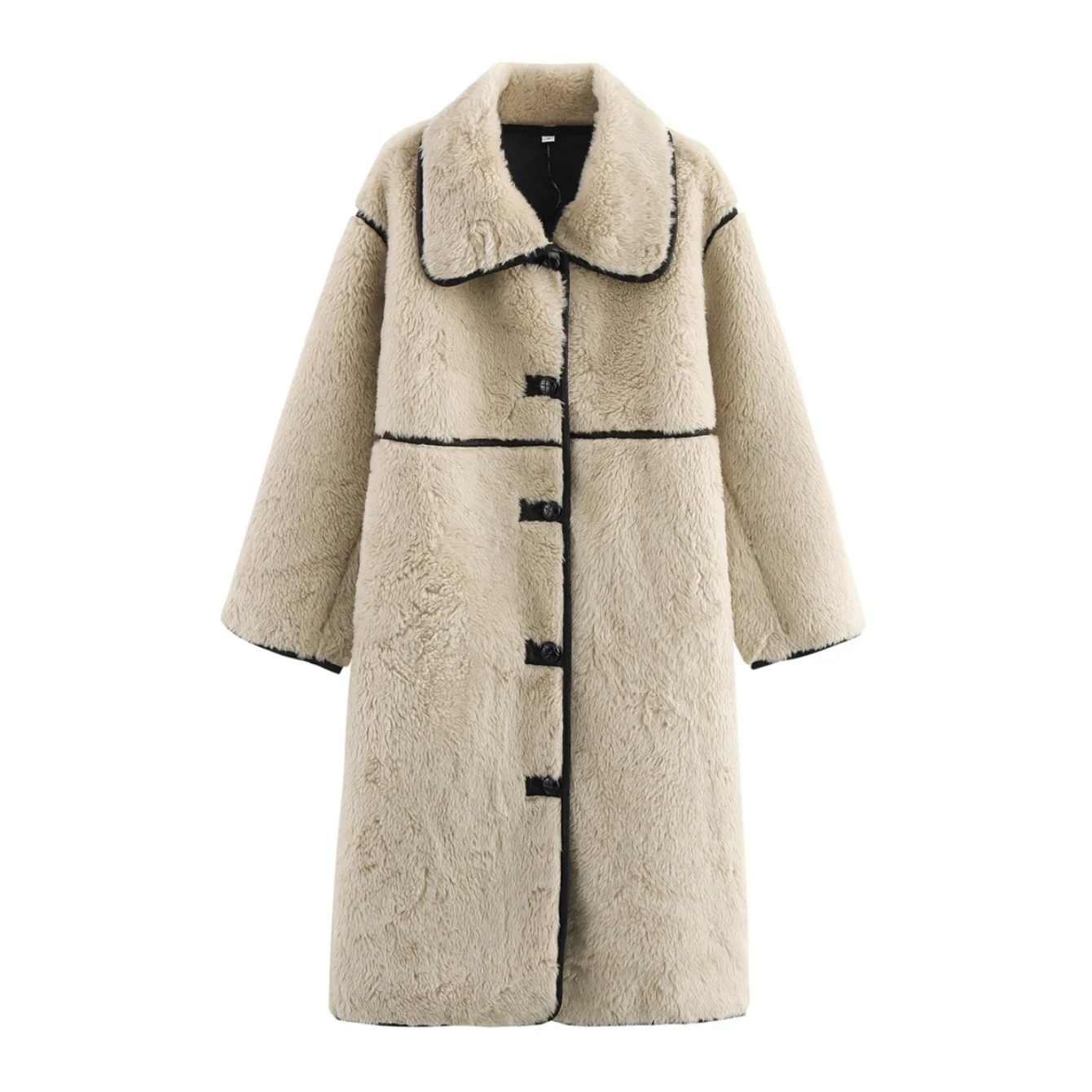 Women Fashion Long Faux Fur Coat Female Chic Turndown Collar Autumn Winter Warm Outerwear Lady Single-Breasted With Pocket Jacke