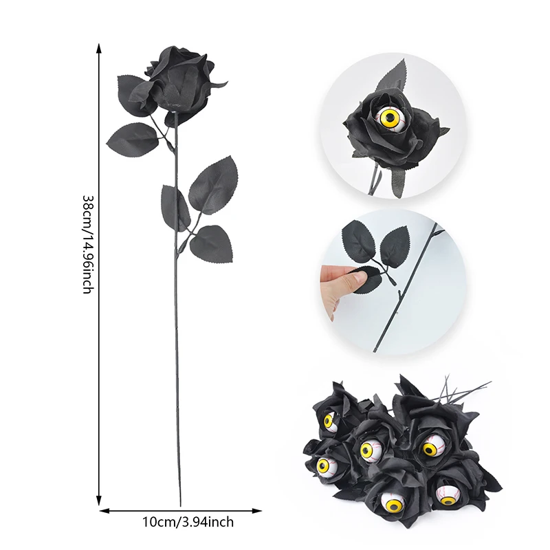 1/5Pcs Halloween Flowers Artificial Black Rose With Eyeball For Halloween Home Decoration Party Horror Props DIY Bouquets Craft