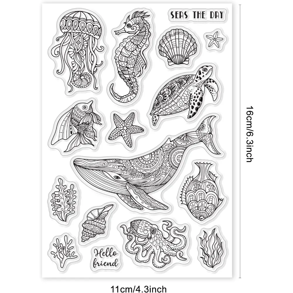 Ocean Life Clear Stamps Marine Whales Turtles Seahorses Squid Goldfish Silicone Clear Stamp Seals for Cards Making DIY clear stamps clear rubber stamps