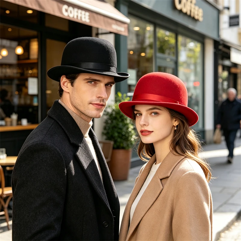 Elegant Black and Red Magician Bowler Hat