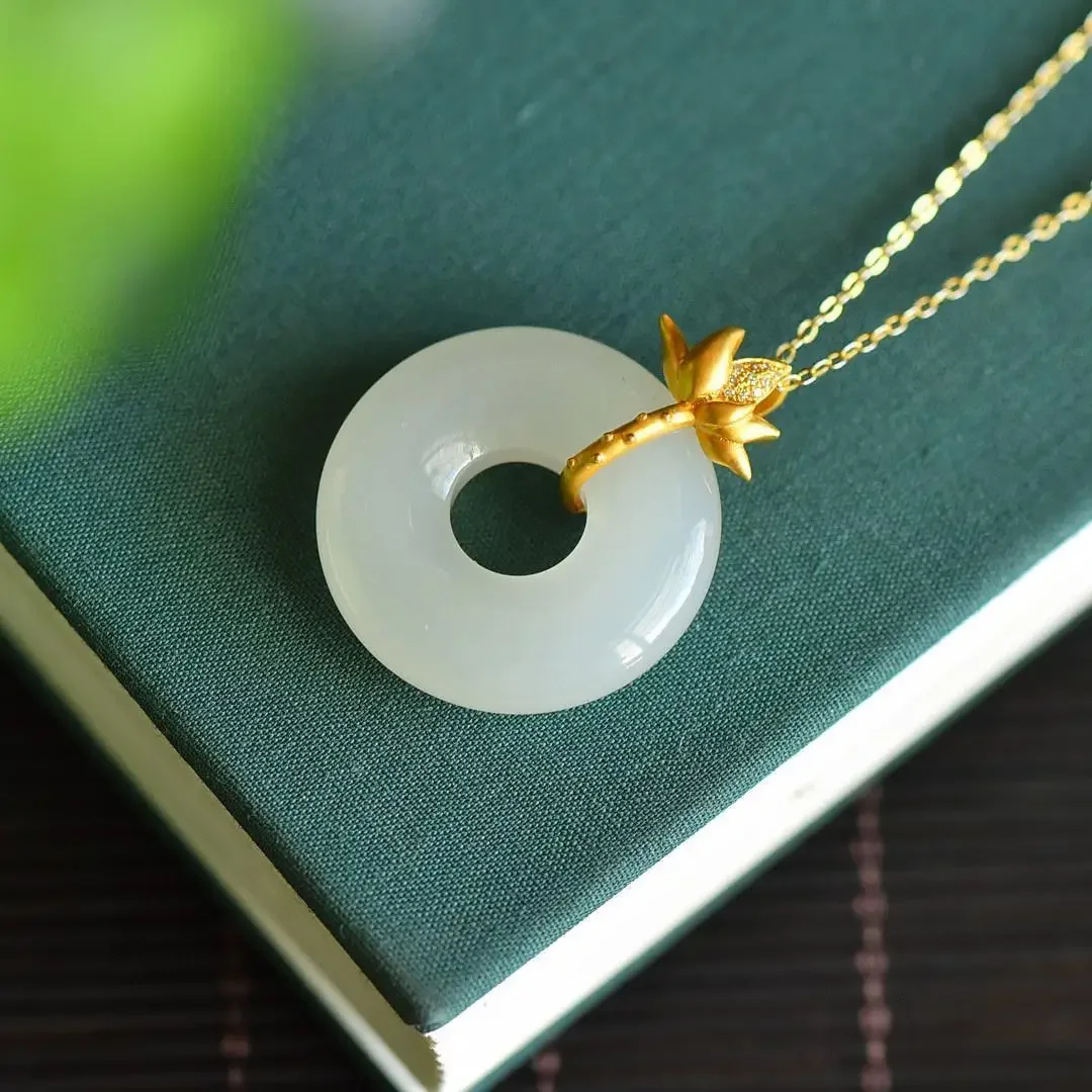 Independent design Hetian jade rings for women golden lotus necklace pendant ladies jewelry