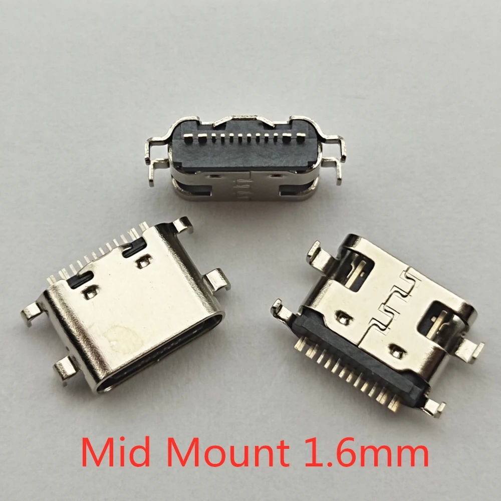 10-100pcs USB-3.1 USB Connector Type C Horizontal Mid Mount 16P Female 1.6mm through board 0.8mm for charger adapter DIY Type C