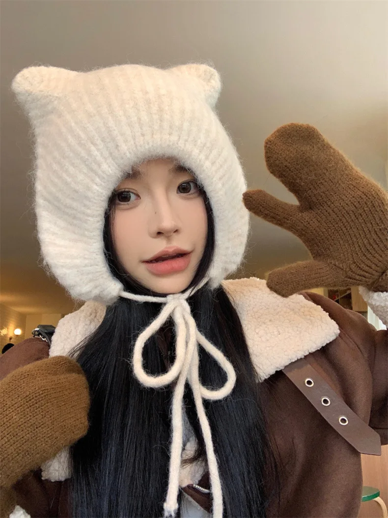 Gestrickte Gehörschutz hüte für Frauen & Männer Winter warme Mützen Mützen Outdoor Ski Sturmhaube Lätzchen Ohr kappen Damen Schädel hüte Gorros – Detail 2