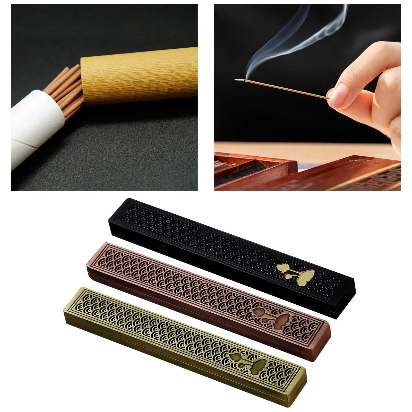 Zinc Alloy Chinese Incense Burner Holder Box 23.3x3.3x1.8cm Incense Rack for Yoga SPA Meditation Accessory Multipurpose Sturdy