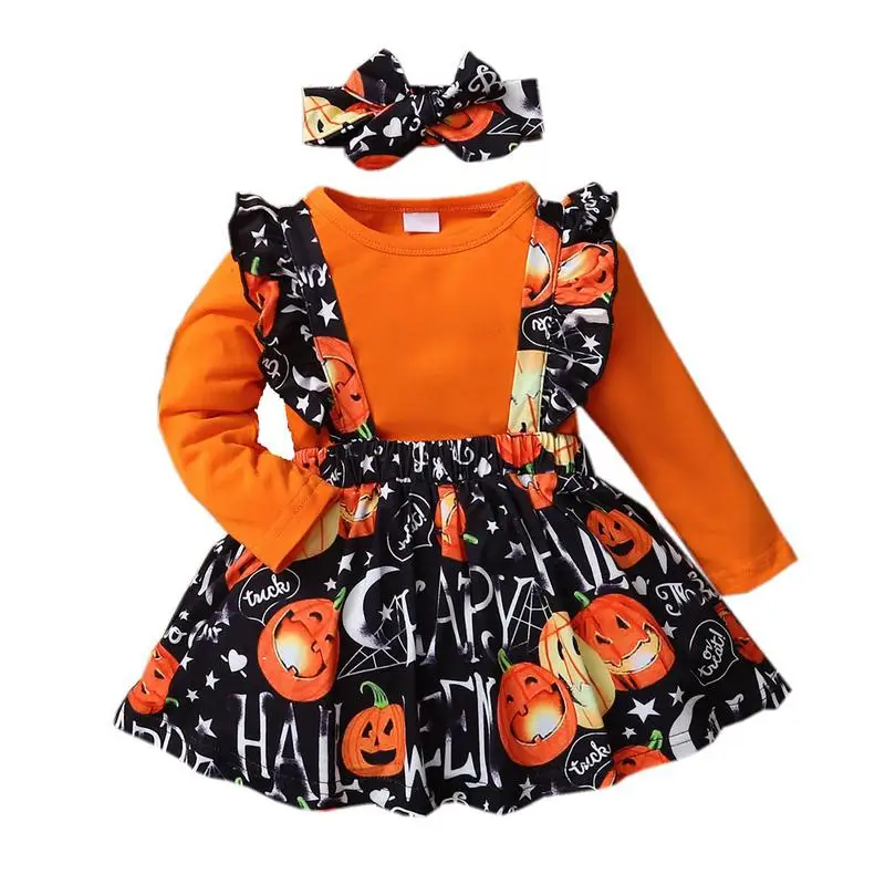 

Baby Girl Pumpkin Dress Polyester Jumpsuit Shorts Costume Ruffle Long Sleeve Halloween Costumes For Parties Toddler