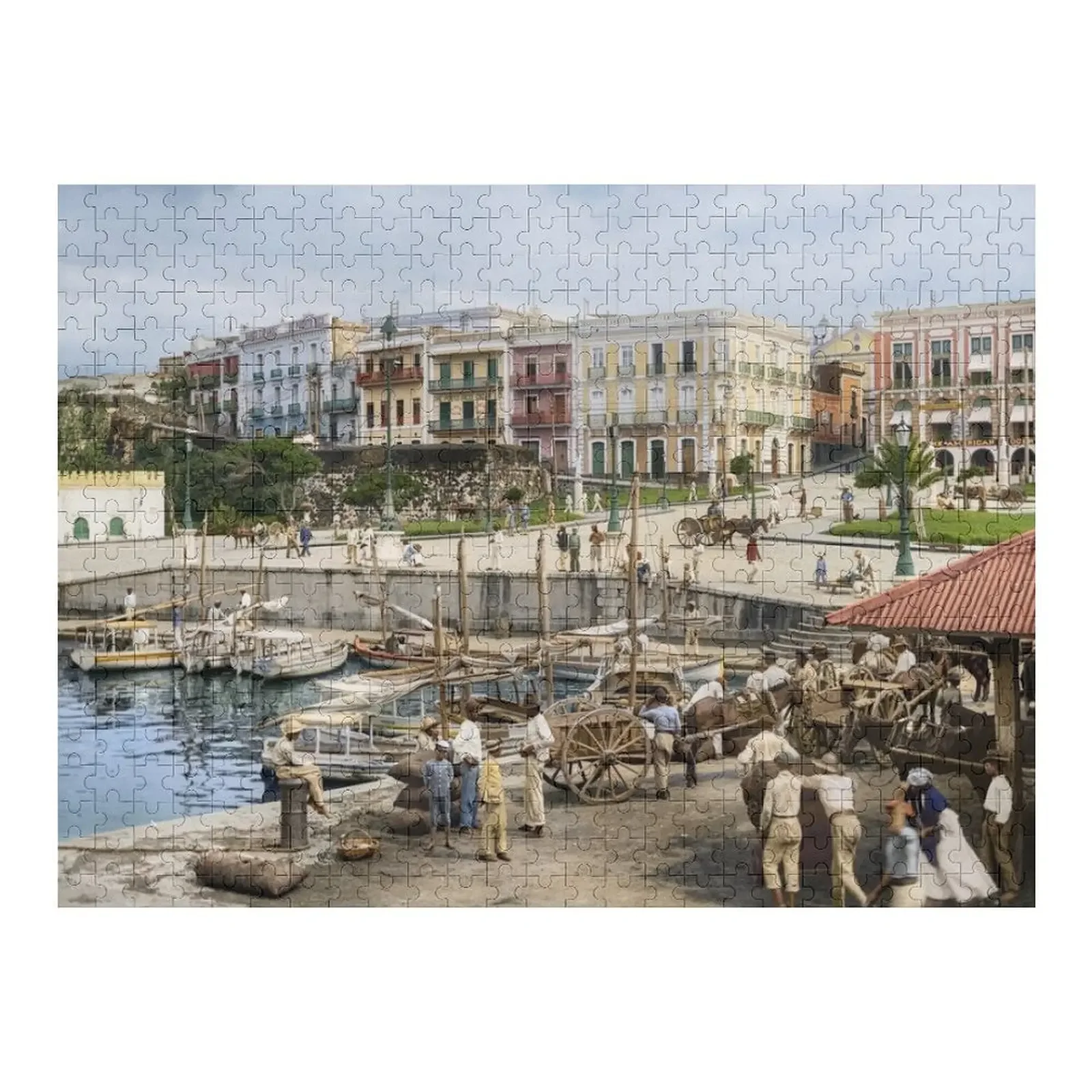 

Old San Juan Marina, Puerto Rico in the year 1903 Jigsaw Puzzle Personalized Gift Wooden Name Toddler Toys Puzzle