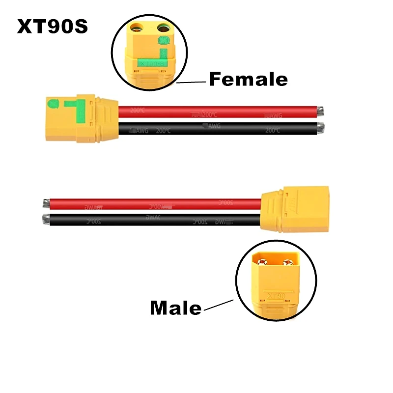 Lot de deux paires de connecteurs XT90 et XT90S pour batteries RC, câbles silicone rouge et noir