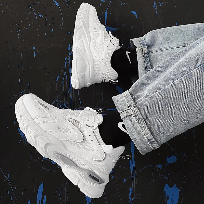

2022 Men's Sneakers Mesh Breathable Luxury Outdoor Walking Jogging Running Sport Shoes Fashion Lace Up Platform Casual Shoes
