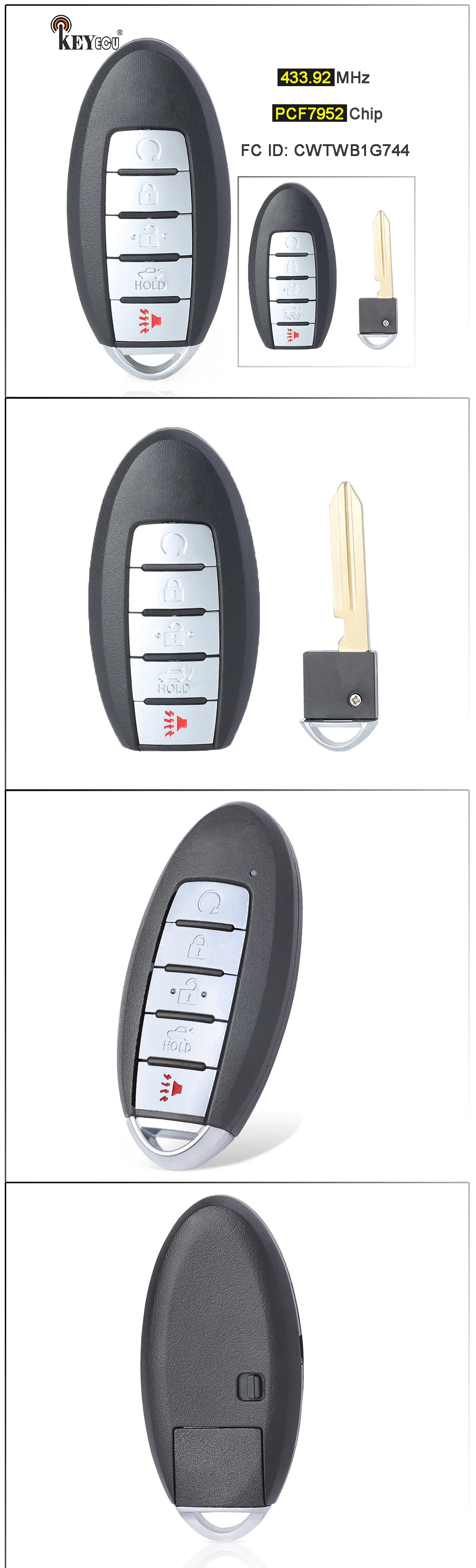 Keyforkess 433.92MHz PCF7952 Chip FCC ID: sostituzione Smart Remote Key Fob 5 Button per Nissan Patrol Armada 2014-2020 - Sb8035f5542174208a6c41ed3d8df8daaJ