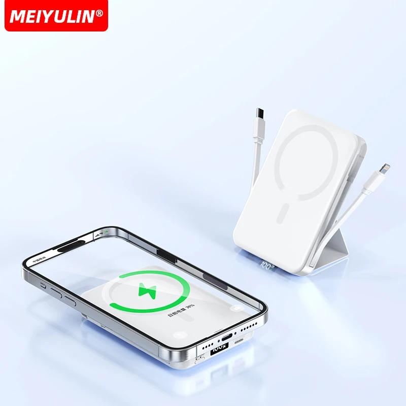 10000mAh Magnetic Power Bank Portable Wireless Charger With Cable Fast Charging External Battery Stand For iPhone Samsung Xiaomi