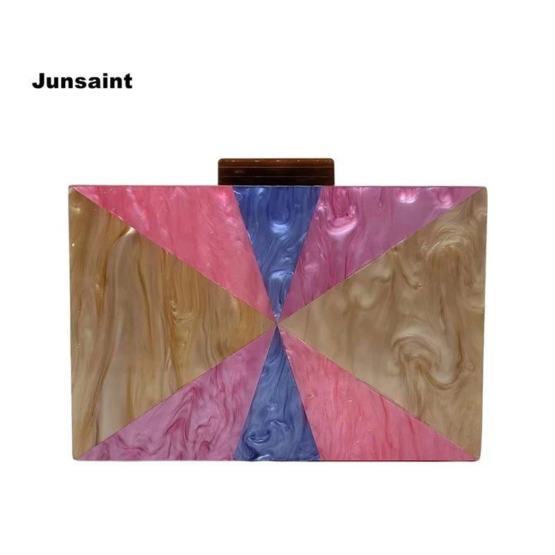 

Trendy New Purse Women Triangle Patchwork Acrylic Evening Bag Luxury Geometric Day Clutches Wedding Party Prom Shoulder Handbags