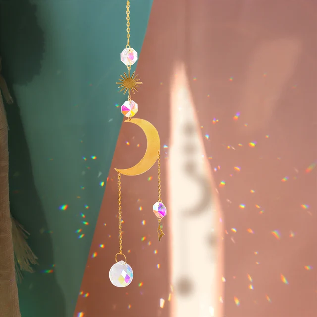 Napsütő Szivárvány Ólomüveg Függő Kristályok Holdcsillag Könnyű Fogó Szél Harangszoba Boszorkány Dekoráció Kerti Ajándék - Image 3