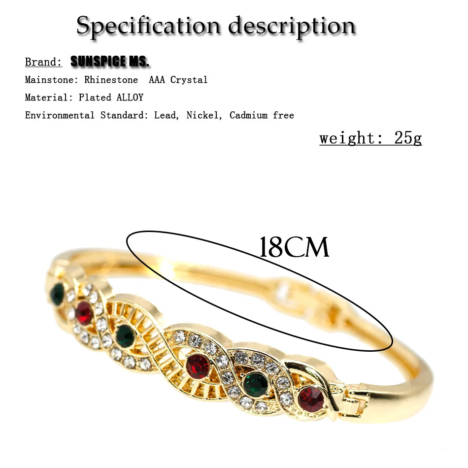 Gold Color Arabic Cuff Bracelet for Women Algeria Morocco Bride Wedding Jewelry DuBai Rhinestone Thin Bangles