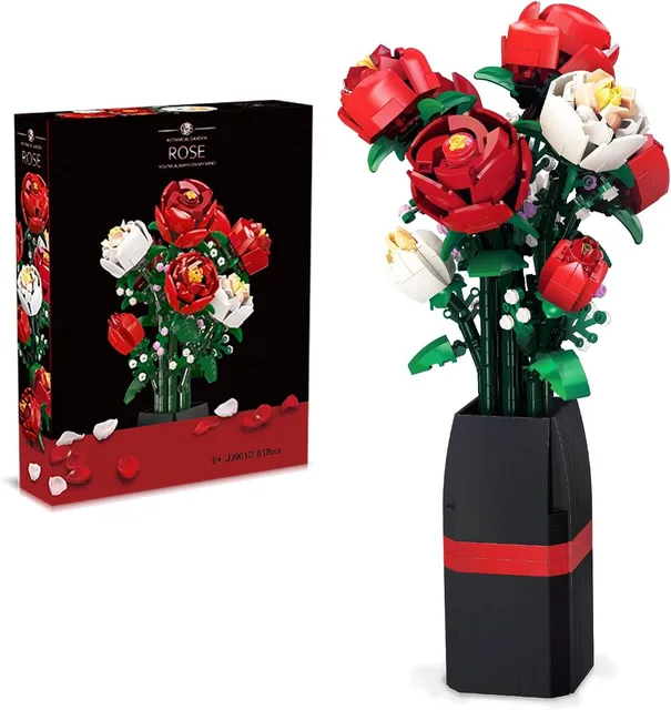 Rose Flowers Bouquet Building Block Sets with Vase,Rich Colours and Silky Feel,Botanical Collection,Creative Gifts for Adult 1