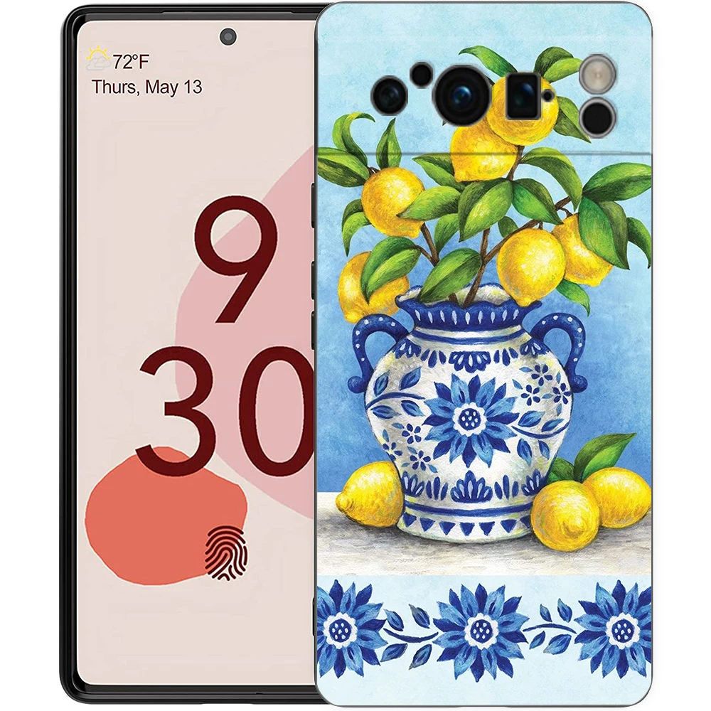 Vintage Lemon Design Shockproof Phone Case - Black Soft TPU Cover