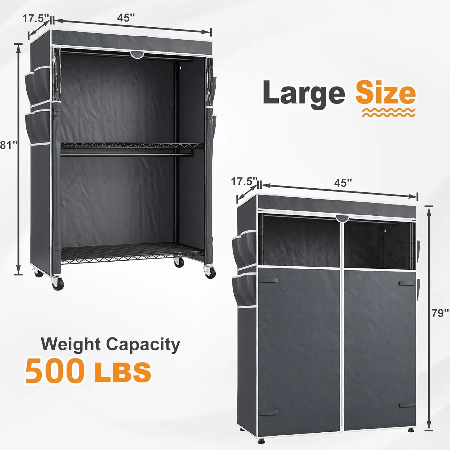 Heavy Duty Clothes Rack with Cover, 81" H Clothing Racks for Hanging Clothes with Wheels & Adjustable Feets (Black) 4