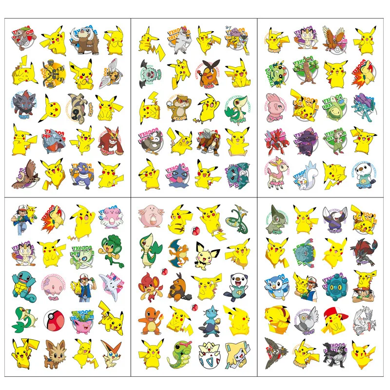1Pcs New Pokemon Pikachu Temporary Tattoo Stickers Arm Face Body Art Children Tattoo Kids Funny Birthday Gift