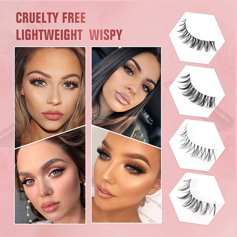 4 Styles Mix 20Pairs Manga Lashes Cosplay Faux Mink Lashes Korean Natural short Full Strip Lashes Invisible Clear Band Fake Lash