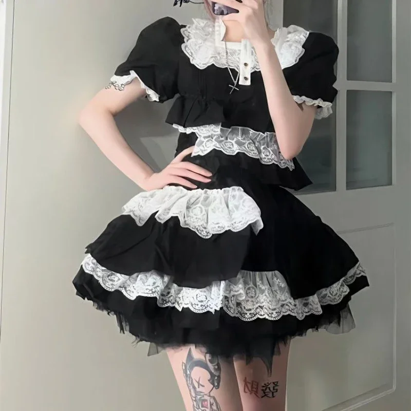 

Готическая юбка NONSAR с высокой талией, кружевная универсальная Асимметричная мини-юбка с оборками для женщин Y2K