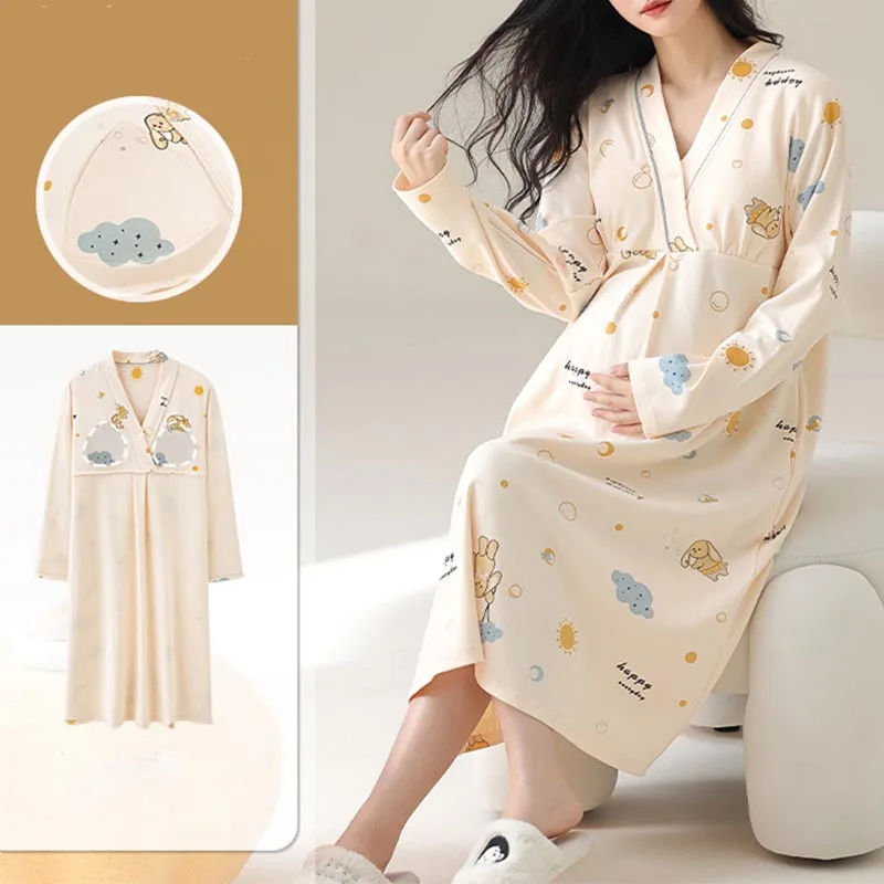 Chemise de nuit d'allaitement en coton pour maternité, imprimé Floral, vêtements de nuit, grossesse, maison, hôpital, printemps et automne 1
