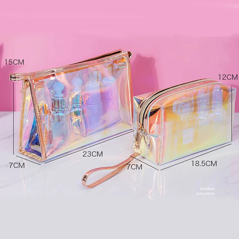 1 Pc Colorful Holographic Women Cosmetic Bag TPU Clear Makeup Bag Beauty Organizer Pouch Travel Clear Makeup Kit Case 6