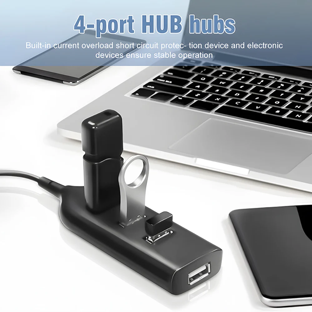 Hub USB 3.0 4 Ports Avec Câble 1 M - Verrouillable Sous Bureau - Vitesse 5 Gbit/s - Compatible PC, Mac, PS5 - Pince Incluse Pour Fixation Facile
