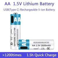 AA fast rechargeable lithium-ion battery, 1.5V AA battery, 2600mAh, remote control, mouse, small fan, toy battery, free cable 3