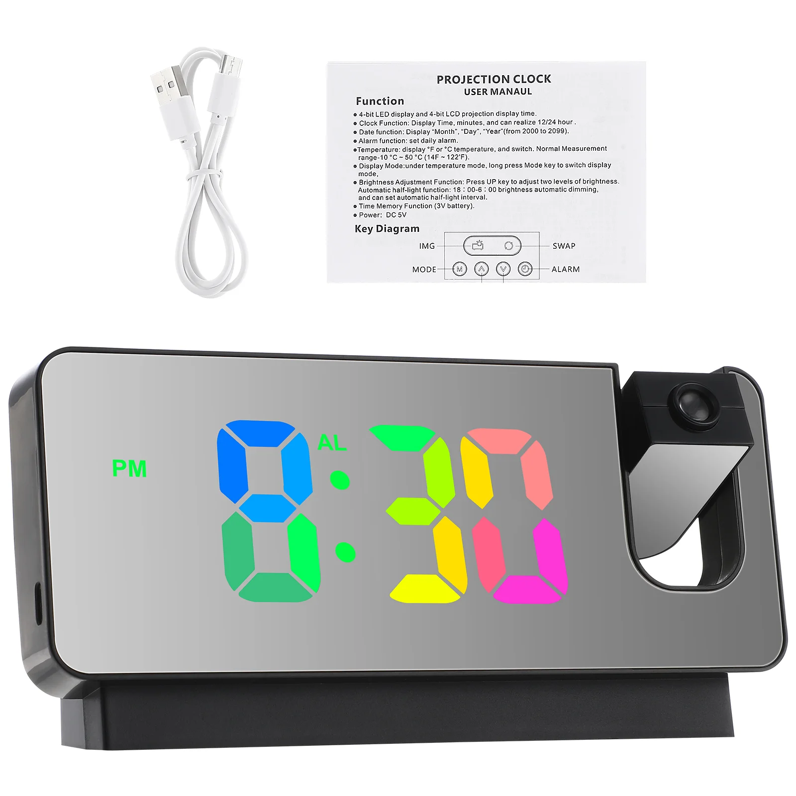 Electronic Digital Projection Alarm Clock Projector Clocks Ceiling Plastic Night 5