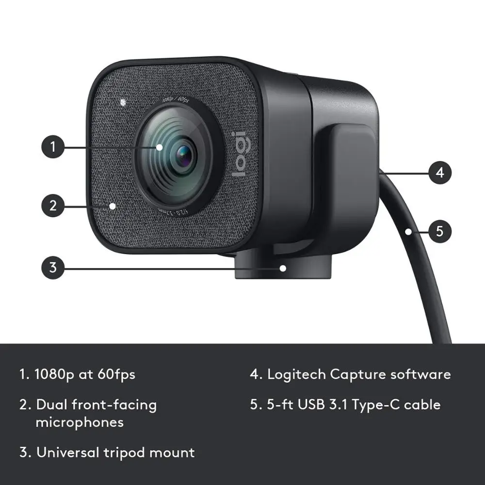 PC Webcam Logitech StreamCam Full HD 1080P 60fps Built In Microphone Computer Desktop Home
