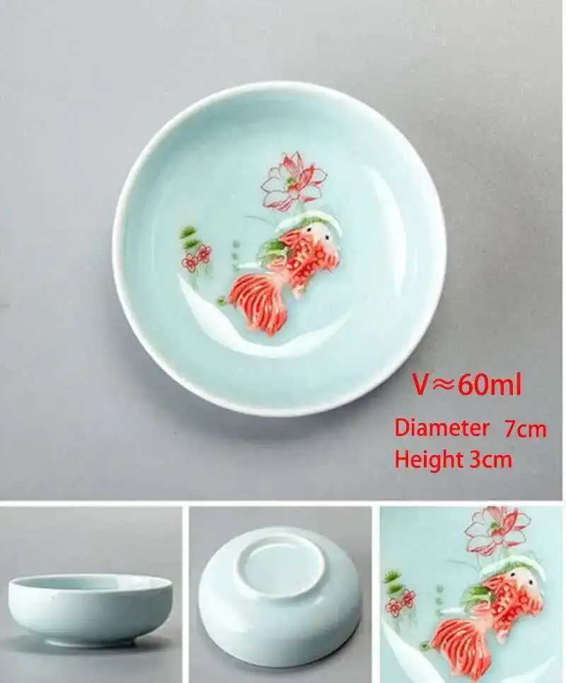 Gaiwan Tea Set celadon 3d Carp Kung Fu Tea Set Include 1 Teapot 1 Teacup Teapot Kettle