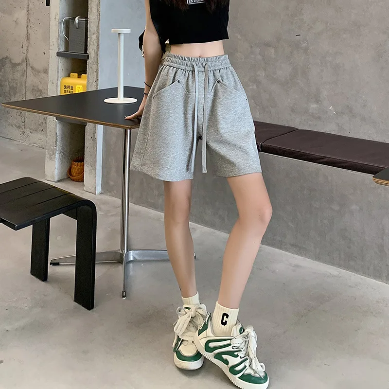 Beige Wide-leg Pants Women's Five-minute Pants Draped Casual Straight Loose Outside Shorts Summer Clothes Women 2024