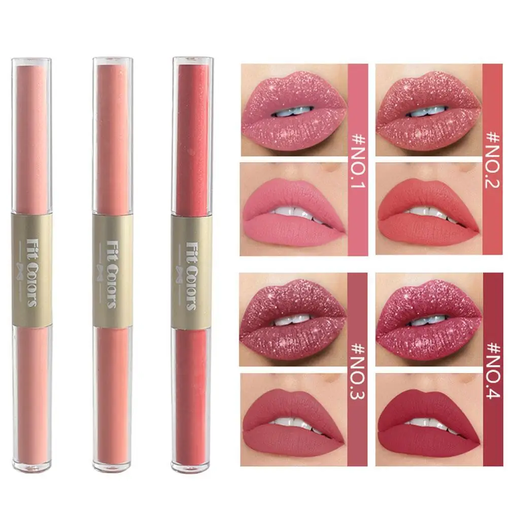 

2 IN 1 Double-ended Lip Gloss Moisturizing Dyed Lip Liquid Lipstick High Saturation Waterproof Sweatproof No-stick Cup Lip