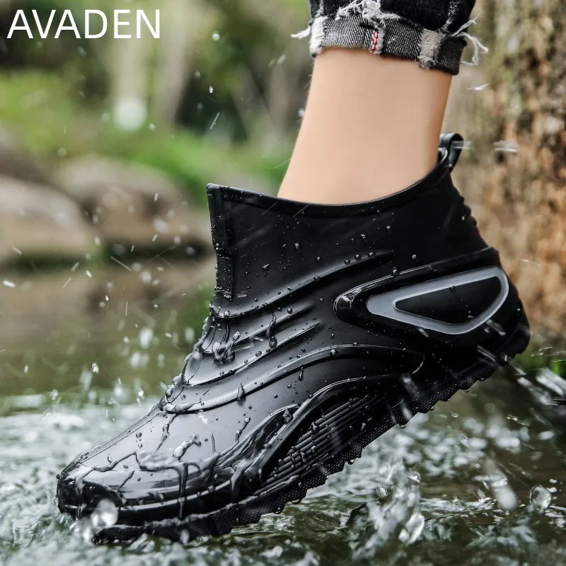 2024 New Men's Outdoor Non-slip Hiking Shoes Shaxi Fishing Rain Boots Black  Work Shoes Durable Waterproof Rubber Fishing Shoes