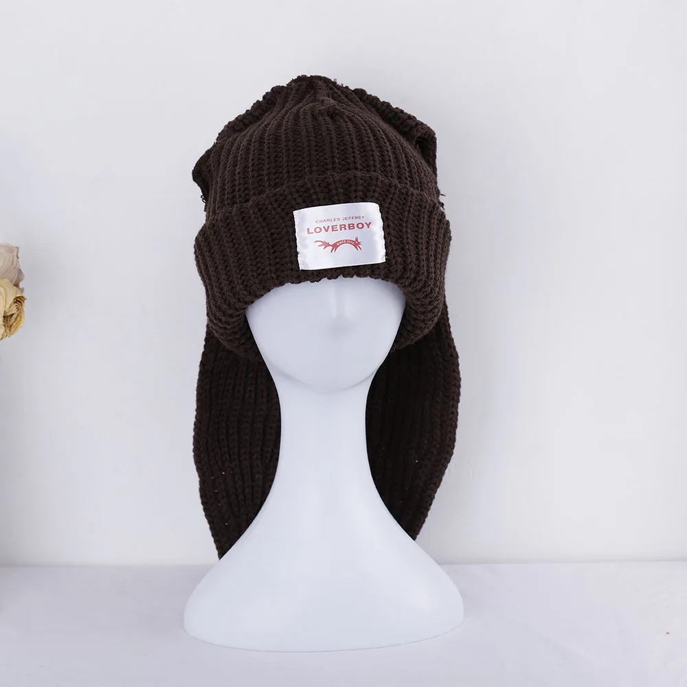 Panama Women\'s Rabbit Long Ears Cute Knitted Baotou Cold Hat Fashion Thickened Warm Wool Winter Hat Beabie Kpop Crochet Cap H126