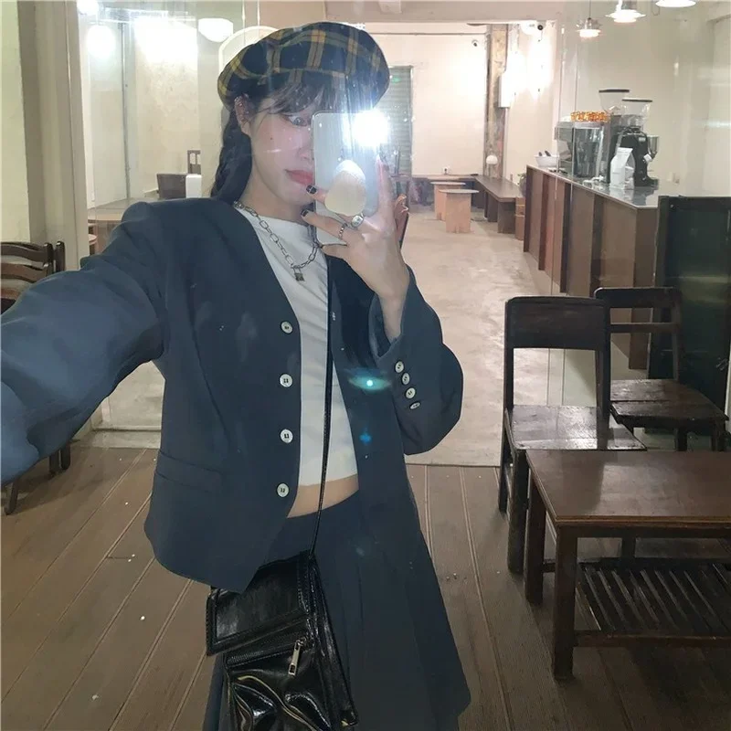 Fashion 2024 Casual Suit Skirt Suit Temperament Short Long Sleeve Suit High Waist Sexy Pleated Skirt Fashion Two-piece Female