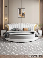 Upgrade Your Sleeping Experience with Linlamlim Round Leather Bed Frame Italian Genuine Leather Double Beds Lit 2 Personnes 6